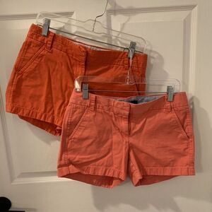 J Crew Pink Orange Chino Flat Front Shorts Cotton Casual Women‎ Sz 2 lot of 2